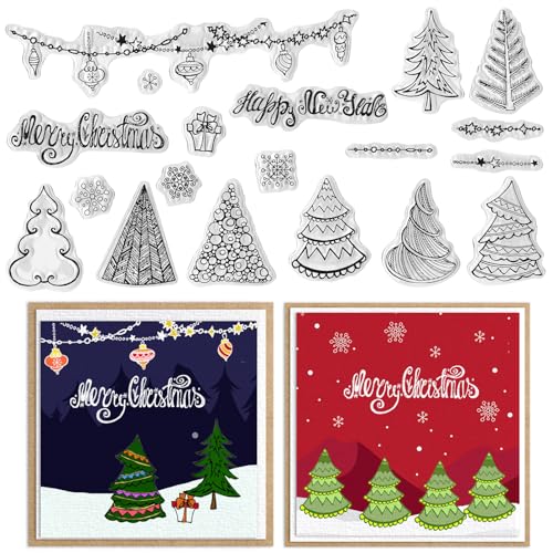 Christmas Clear Stamp Set with Snowflake Tree and Bulb Design - Style 7