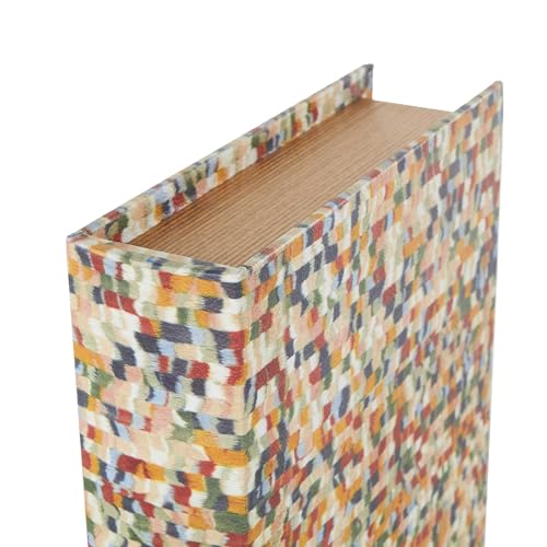 Deco 79 Faux Leather Decorative Box Faux Book Storage Book Shaped Boxes with Multi-colored Geometric Patterns, Set of 3 Decorative Keepsake Boxes 13", 11", 9" H, Multi Colored