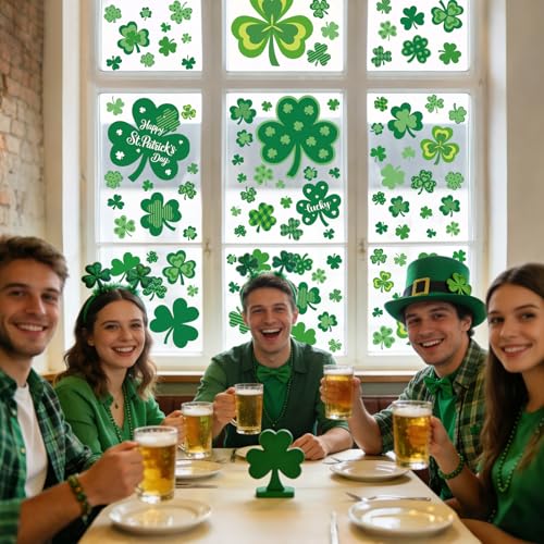 St. Patrick's Day Shamrock Window Clings - 9 Sheets of Reusable Decor