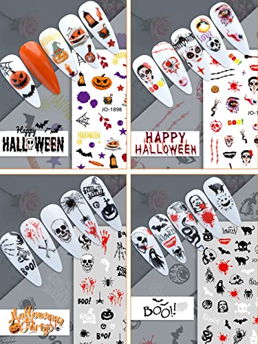 Wsimily 12 Sheets Halloween Nail Stickers 3D Self-Adhesive Art Decals