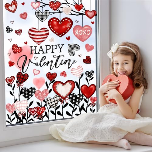 Valentine's Day Window Clings Stickers - 6 Sheets Oil Painting Heart Decals