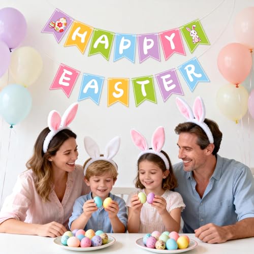 Happy Easter Banner Garland - Pre-Strung Bunny & Egg Decor