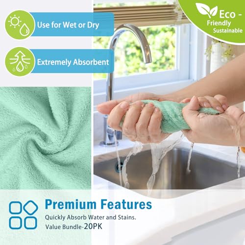 AIDEA Microfiber Cleaning Cloths, 20 Pack Coral Fleece Dish Towels 11"x11"
