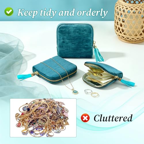 Small Travel Jewelry Case - Portable Velvet Jewelry Pouch, Blue