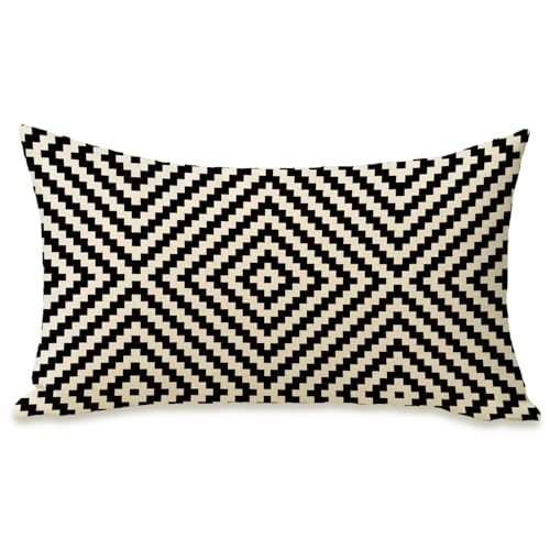 Fahrendom Geometric Striped Lumbar Pillow Cover, 12" x 20" Cotton Linen
