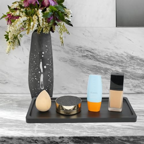Siencooray Black Bamboo Vanity Tray - 11.8-Inch Bathroom Organizer