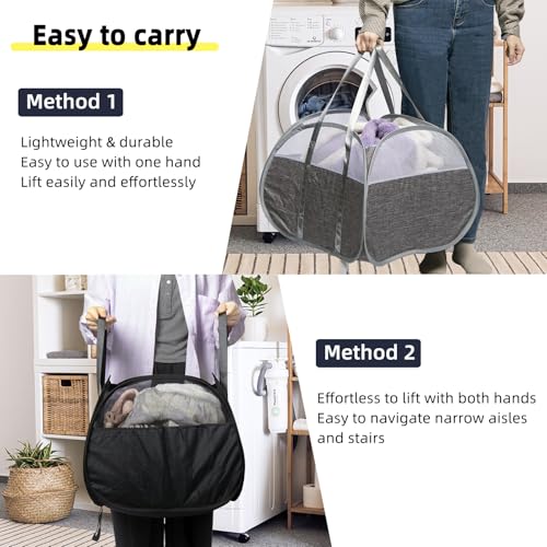 Hedonlee 90L Collapsible Laundry Basket, Square Tear-Proof Mesh Hamper - Blue