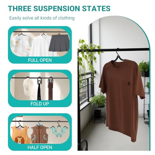 10 Pcs Black Foldable Travel Hangers - Adjustable & Portable