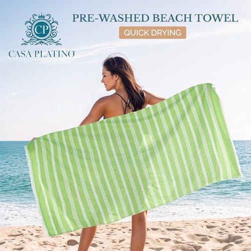 Casa Platino Oversized Beach Towel - Sand Free Turkish-Style, Jade Lime (1-Pack)