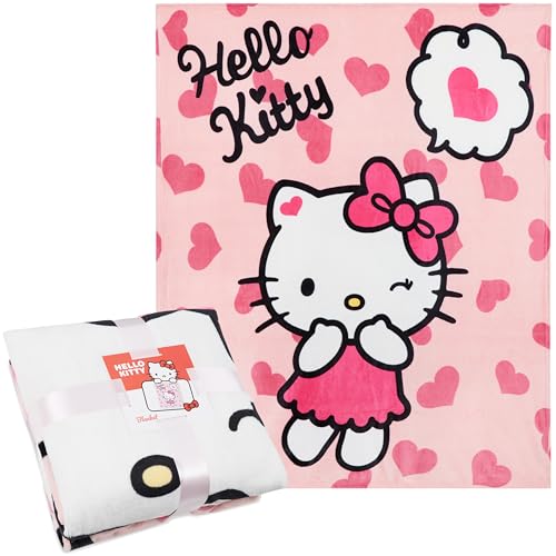 Hello Kitty Sanrio Fleece Throw Blanket, 59x51in, Cinnamoroll Soft Bedding, Bed Decor, Room Decor, Kawaii Gifts for Women (Pink Hello Kitty)