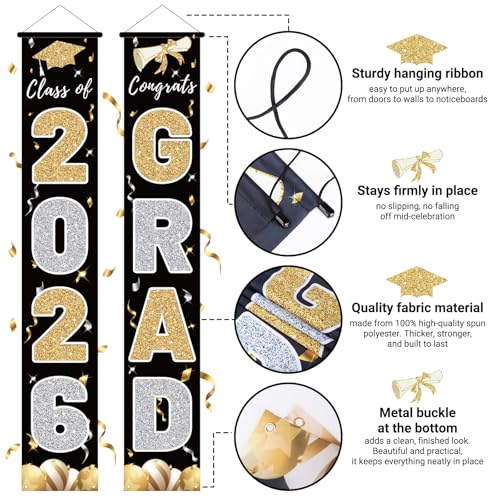 Class of 2026 Graduation Banner - Elegant Black Porch Sign