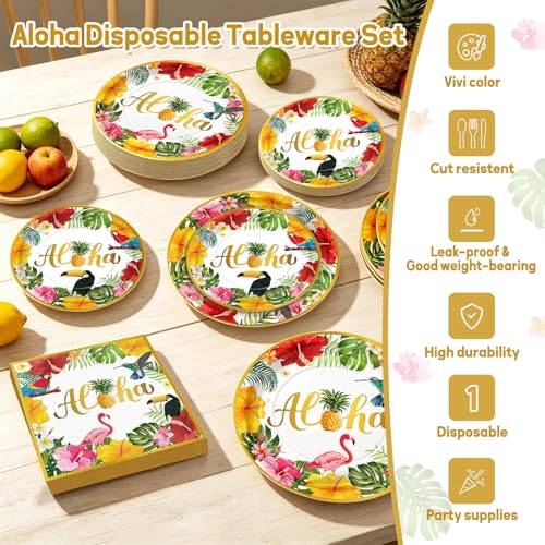 Hawaiian Luau Party Supplies Set - 72pcs Disposable Plates & Napkins
