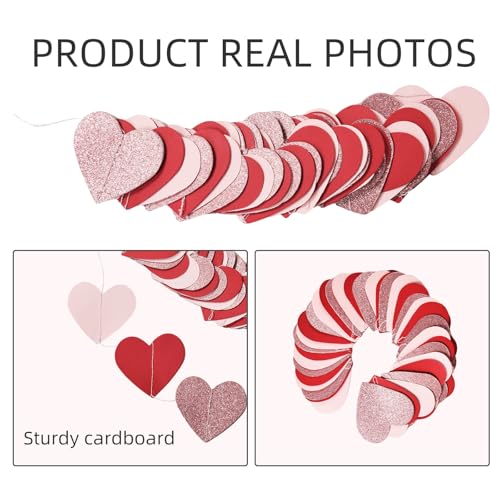 39.2FT Pink Red Glitter Heart Garland - Perfect for Celebrations