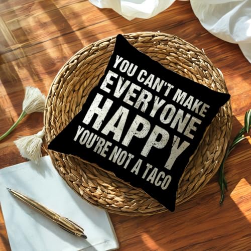 Funny Taco Quote Pillow Cover - 18x18 Inch Black Cushion for Humor