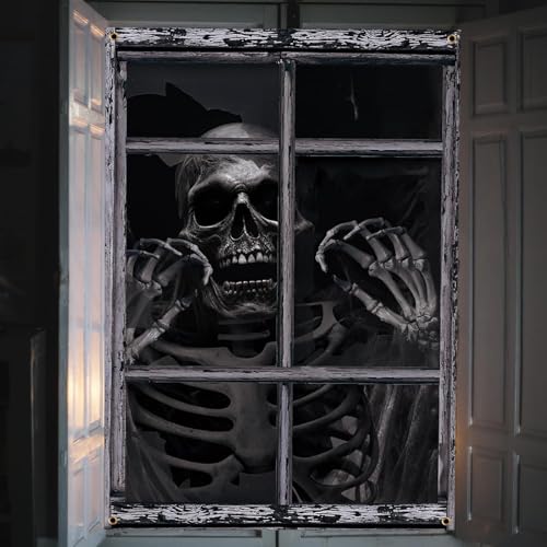 Halloween Skull Window Curtain Decoration 47.3x31.5 Inch Horror Backdrop