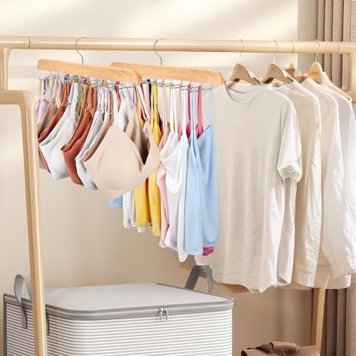 RESOVO Wood Foldable Tank Top & Bra Hanger - Large Capacity 20 Hooks, Closet Organizer