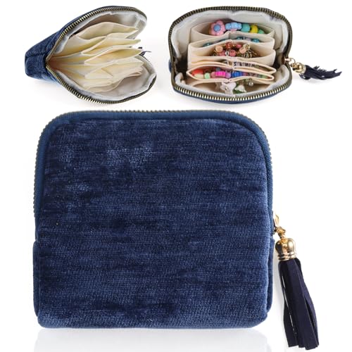 Travel Jewelry Case Organizer, Small Chenille Zipper Pouch for Earrings