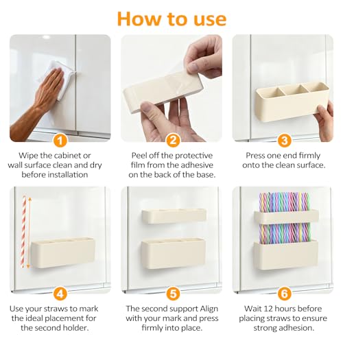 MoodLife White Silicone Straw Holder for Cabinet Door - 2 Pack Organizer with Washable Adhesive