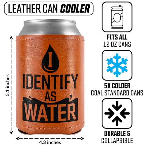I Identify As Water Leather Can Cooler - Funny Gift for Dad, 12oz