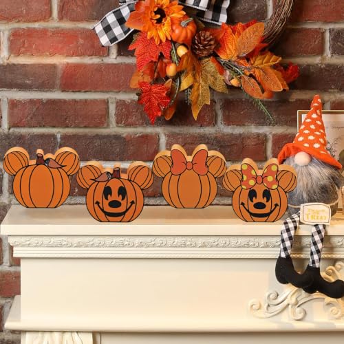 Fall Wooden Table Decorations - 4pcs Pumpkin Centerpieces