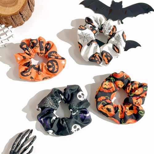 LYLYNB Halloween Hair Scrunchies 4Pcs Soft Elastic Pumpkin Hair Ties