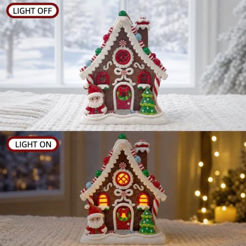 Lighted Gingerbread House Decor - 6.5 Inch Clay Christmas Display