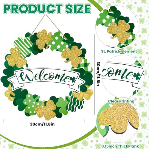 St. Patrick's Day Shamrock Wooden Wreath - Green Clover Welcome Sign