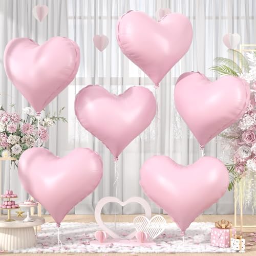 24-Inch Pink Heart Foil Balloons - 6 Pack for Celebrations