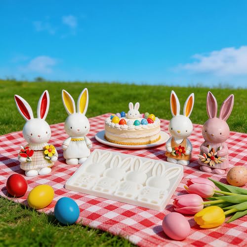 IKOJING 4-Cavity 3D Bunny Silicone Mold for Easter Baking, Chocolate, and Fondant Cake Decorating