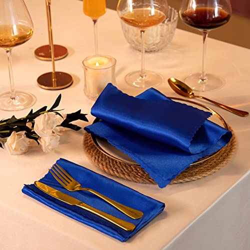 Manyshofu Royal Blue Satin Scalloped Cloth Napkins 18x18 Set of 6