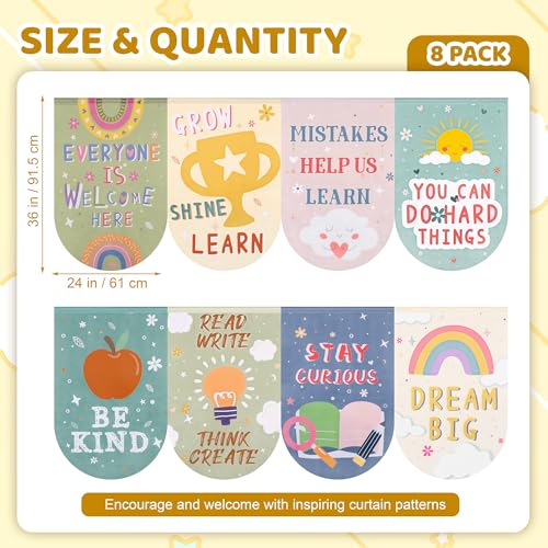 8 Pack Classroom Curtains 36x24 Inches Colorful Boho Motivational Door & Window Covers