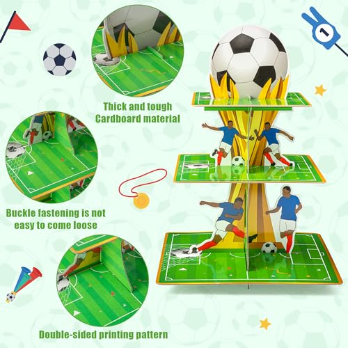 Soccer Cupcake Stand - 3 Tier Football Dessert Holder for Parties