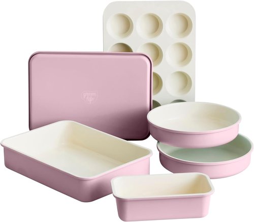 GreenLife Nonstick Bakeware Set - 6 Piece PFAS-Free Ceramic Oven Pans | Dishwasher & Oven Safe to 450°F, Pink