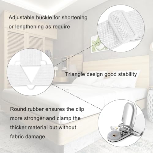 Adjustable Fitted Bed Sheet Straps - Non-Slip Corner Clips for Twin to King