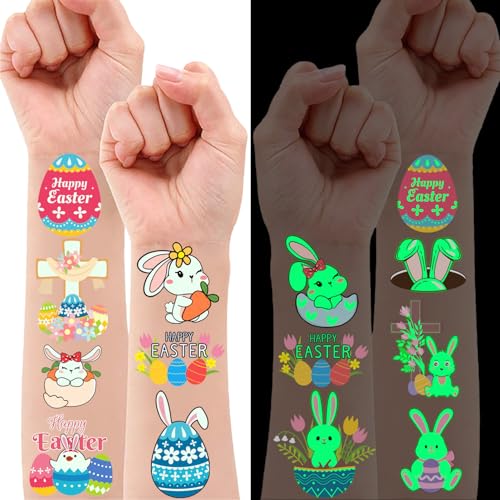 Glow in the Dark Easter Temporary Tattoos 59 Pcs - Waterproof Party Favors