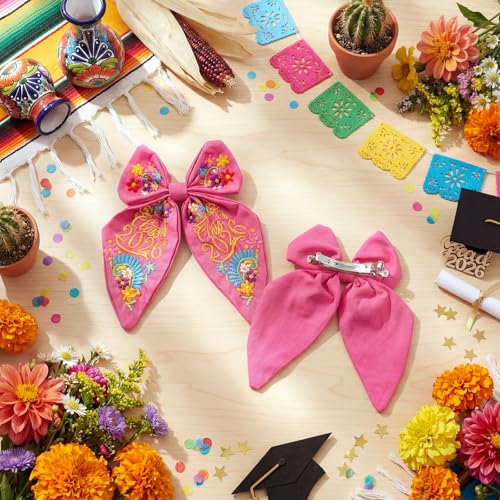 Crowye 8.8 Inch Large Graduation Hair Bow Clip Class of 2026 Pink