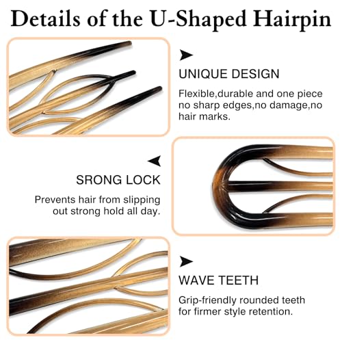 Gmlawsc 6-Piece U-Shaped French Hair Clips Tortoise Shell Hair Pins