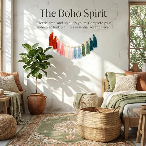 Boho Tassel Garland with Wood Beads - Colorful Wall Decor