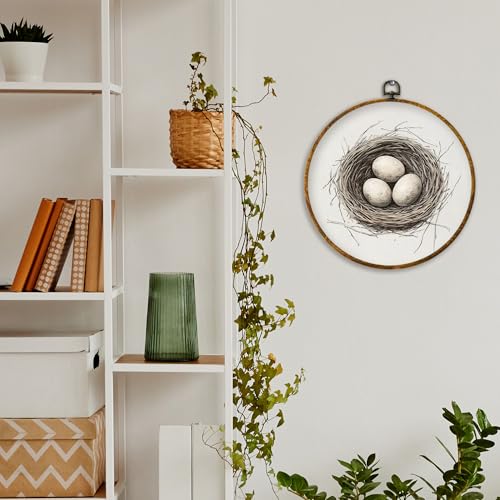 Easter Eggs Round Framed Wall Art Neutral Farmhouse Canvas 10x10 Inch