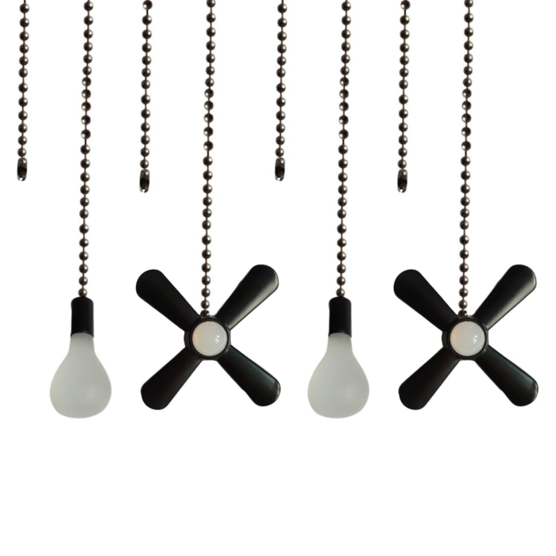 QLXHBOT Pull chain, Ceiling Fan Pull Chain Extender,3.3mm Diameter Beaded Ceiling Fan Pull Chain Decorative Light Bulb and Fan 12 Inches Fan Pull Chain Set Black, 4Pcs