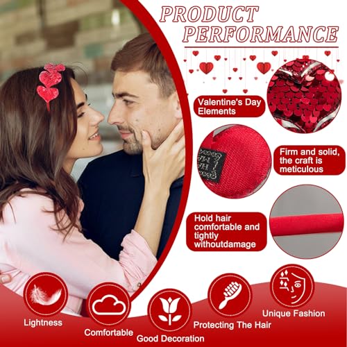 Valentine Glitter Heart Headband Red Non-Slip Hair Accessory