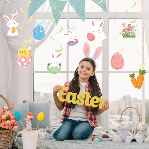 24PCS Easter Hanging Swirl Decorations - Bunny & Egg Designs