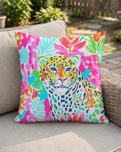 Vibrant Leopard Pillow Cover 18x18 - Tropical Jungle Decor