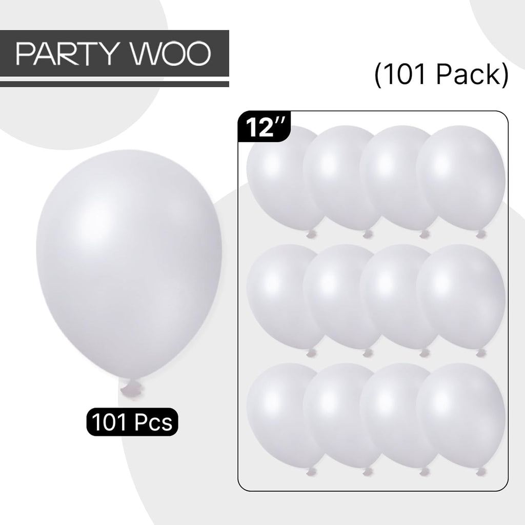 PartyWoo Pearl White Balloons - 101pcs 12 Inch Metallic Latex for Weddings, Anniversaries & Celebrations