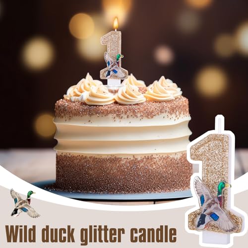 Mallard Duck Birthday Candle Number 1 Cake Topper - Gold Glitter