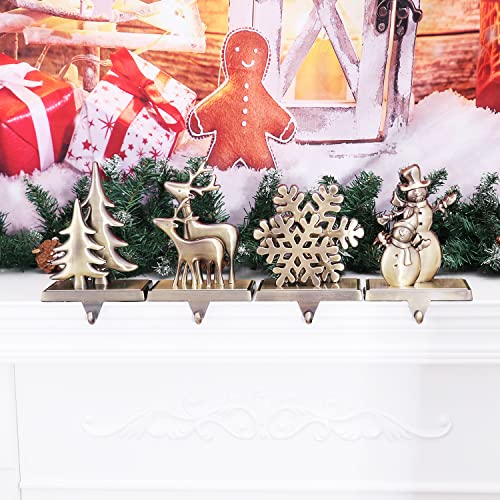 Bronze Snowflake Snowman Stocking Holder Set of 4 - Double Variation