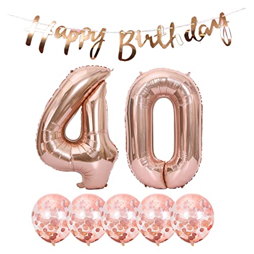 Rose Gold 40th Birthday Decoration Kit - Banner & Balloons