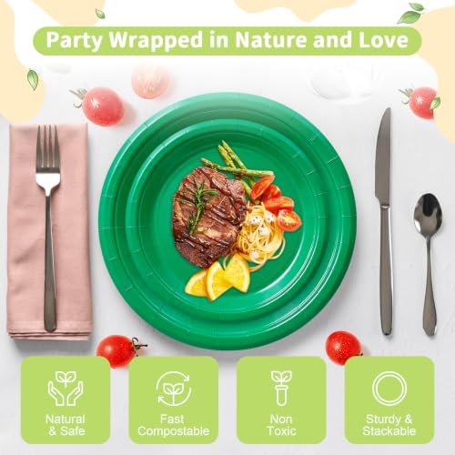 LANLISA Green Disposable Paper Plates Set 100 Count - 50 7-Inch & 50 9-Inch