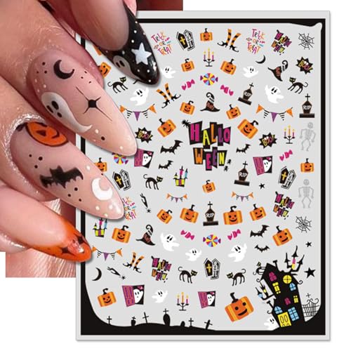 IDDFEVE Halloween Nail Art Stickers 3D Self-Adhesive Ghost Pumpkin Decals 6 Sheets