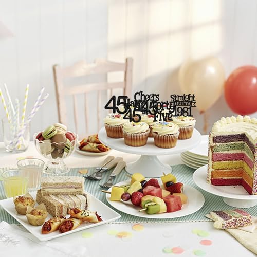 30PCS Happy 45th Birthday Cupcake Toppers Glitter Black Picks